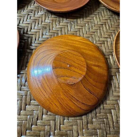 Danish Wooden Saucers Natural Grain Finish  Set Of 6 - Picture 4 of 7